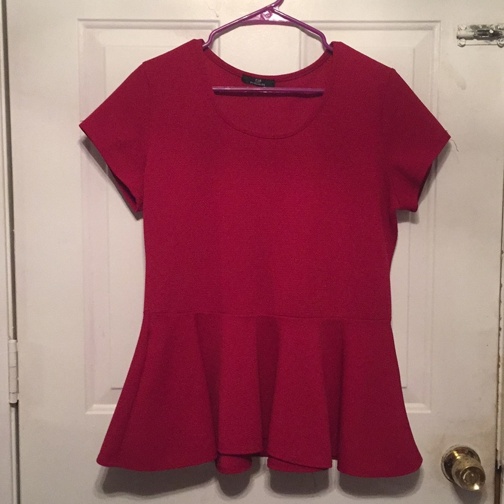 Red top with ruffle on bottom